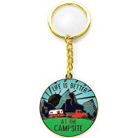 Camco 53289 Enamel Keychain, Rv Themed, Camper Sunrise Round - 53289 - 17-53289F1