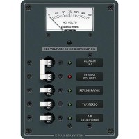 Blue Sea Systems 8043 Traditional Metal Circuit Breaker Panel - Ac Main + 3 Positions, Ac Voltmeter - 8043-Bss - 661-8043F1