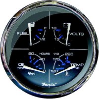 Faria F33762 Chesapeake Black Stainless Steel Multifunction: Fuel Level, Oil Psi (80 Psi), Water Temp (120-220 F), Voltmeter (10-18 Vdc) - F33762 - 678-F33762F1